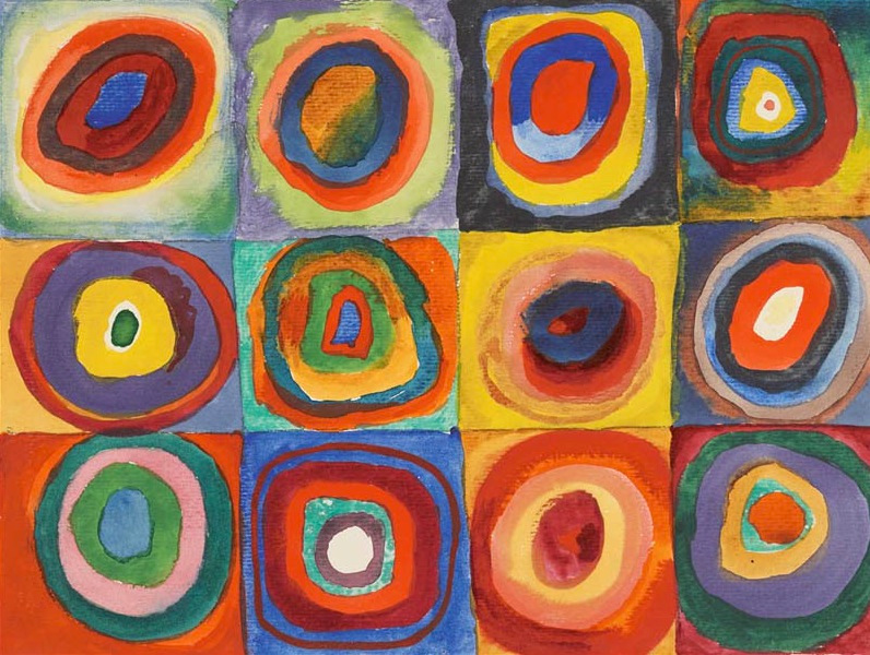 康定斯基〈色彩研究:正方形和同心圓〉 (Color Study:Square with Concentric Circles), 1913.